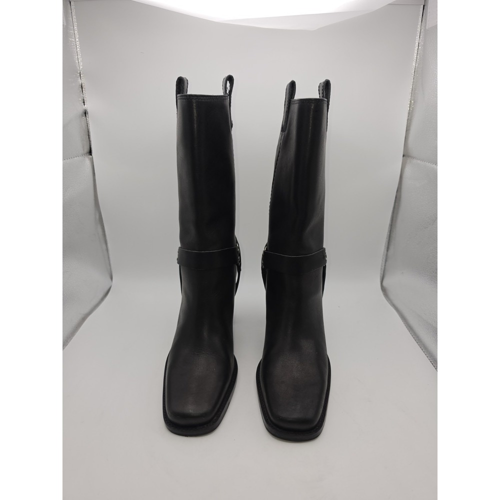 Apostrophe Vintage Black Leather Square Toe Mid-Calf Harness Boots Size 8 - Picture 5 of 12